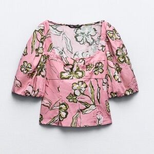 New with tags! Zara Pink and Green Floral Blouse